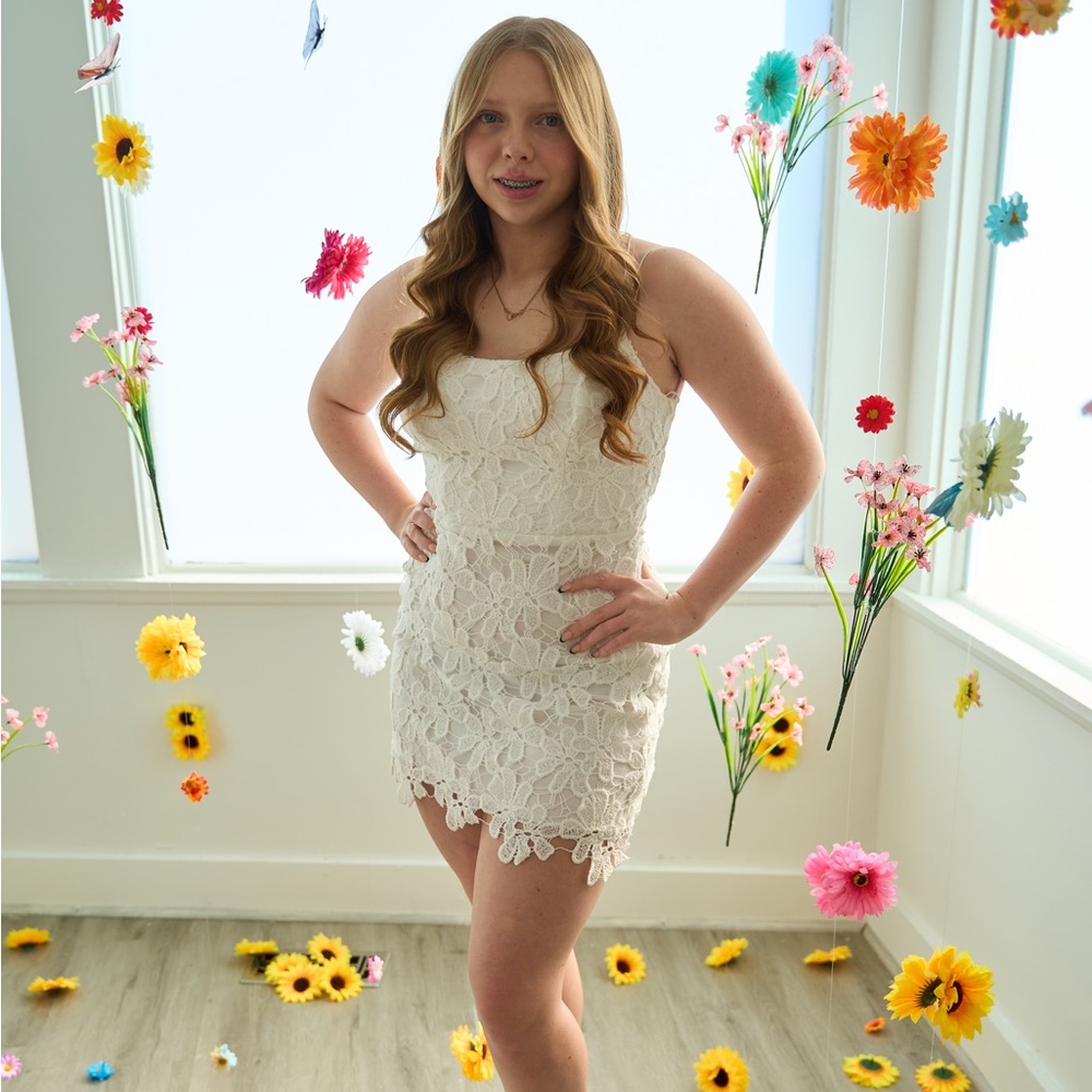 White Lace Open Back Dress